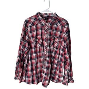 Torrid Womens Plus Size 3 Red Navy Blue White Plaid Button Down Western Shirt